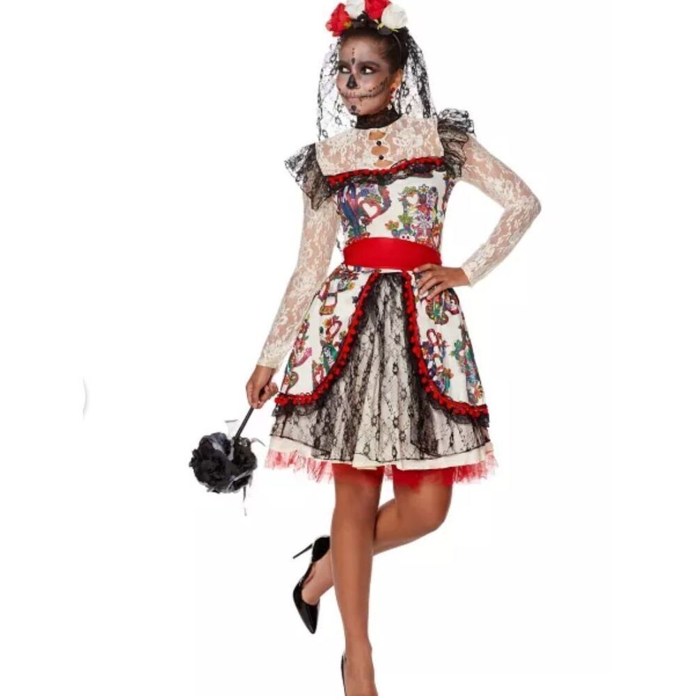 Lace & Floral Mixed-Media Women’s Dress - White/Black with Multicolor Accents - Picture 8 of 8